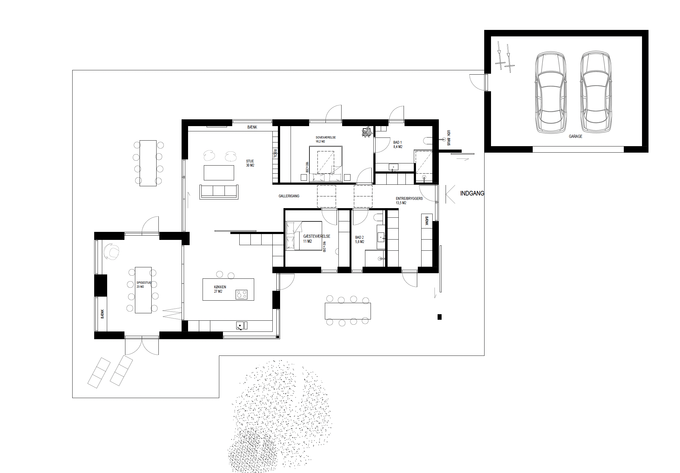 Arkitekttegnet helårshus ved Vestkysten i mursten, træ og kobber 