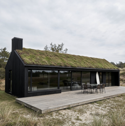 Arkitekttegnet sommerhus på 97 m² med grønt tag